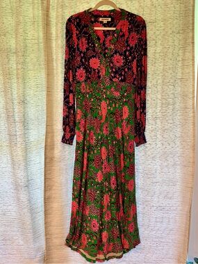 Boden Ivy Smocked Midi Dress, Rich Emerald, Ornate Bud